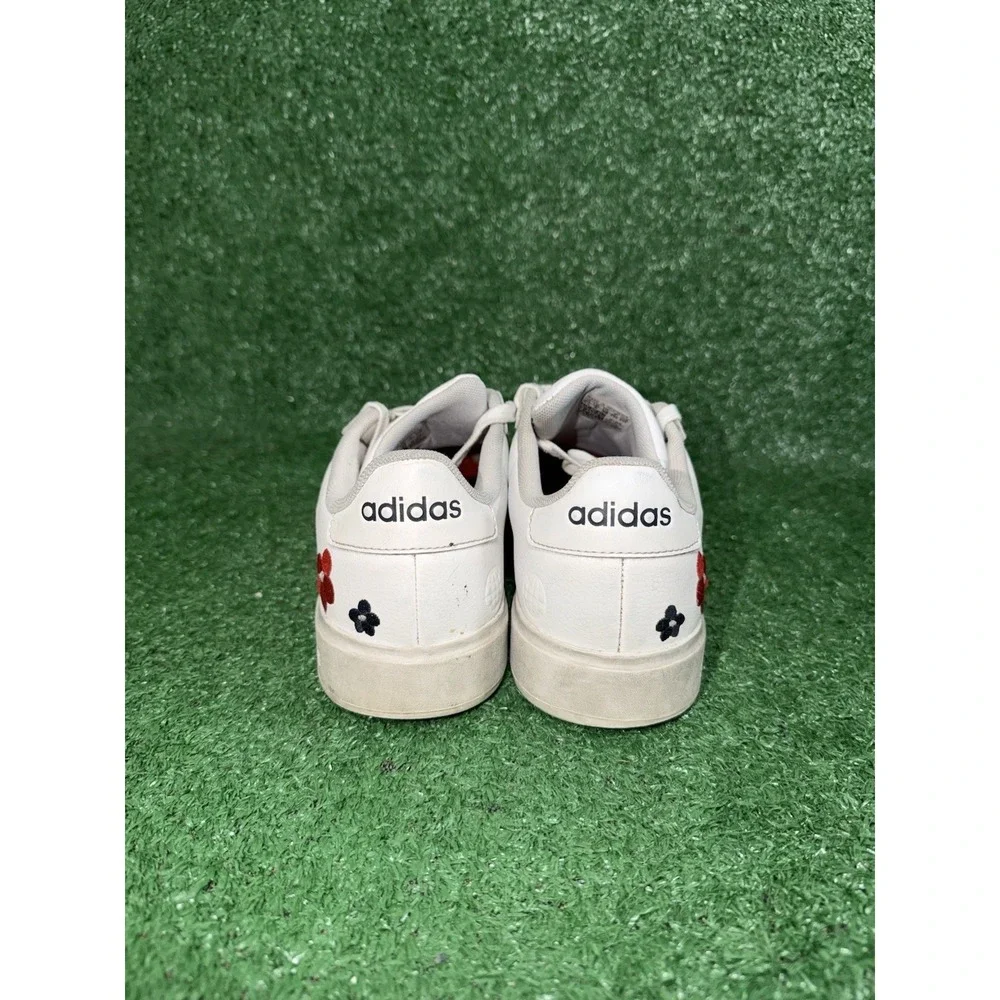 Adidas Womens Size 6.5 Grand Court 2.0 White Floral Flower Casual Shoes Sneakers